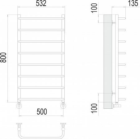 Стандарт П8 500х800  Полотенцесушитель  TERMINUS Уссурийск - фото 3