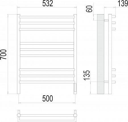 Прато П9 500х700 электро (sensor quick touch) Полотенцесушитель  TERMINUS Уссурийск - фото 3