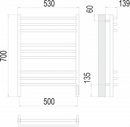 Соренто П9 500х700 электро (sensor quick touch) Полотенцесушитель  TERMINUS Уссурийск - фото 3